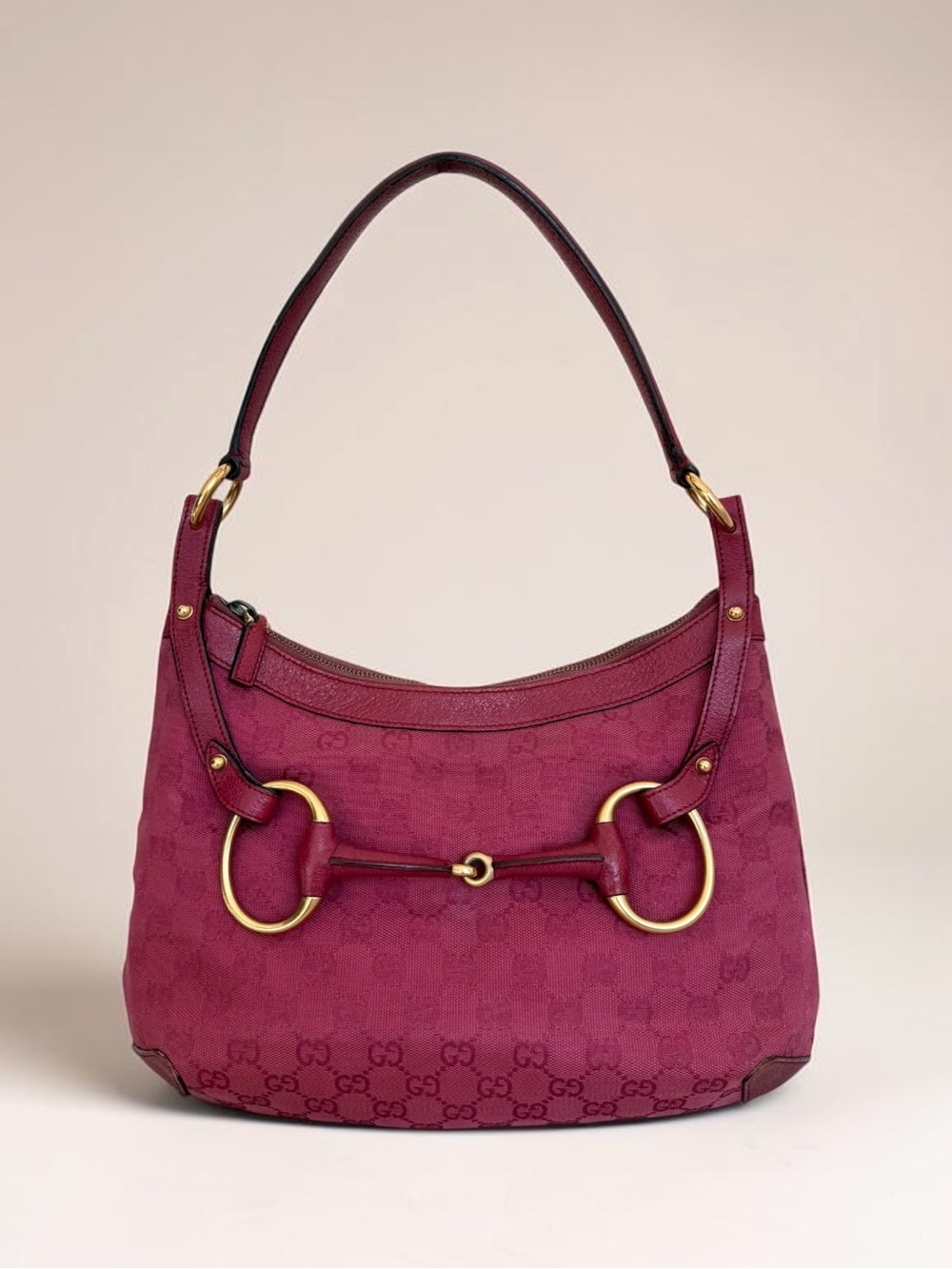 Gucci Giant Horsebit GG Monogram Canvas Hobo Bag
